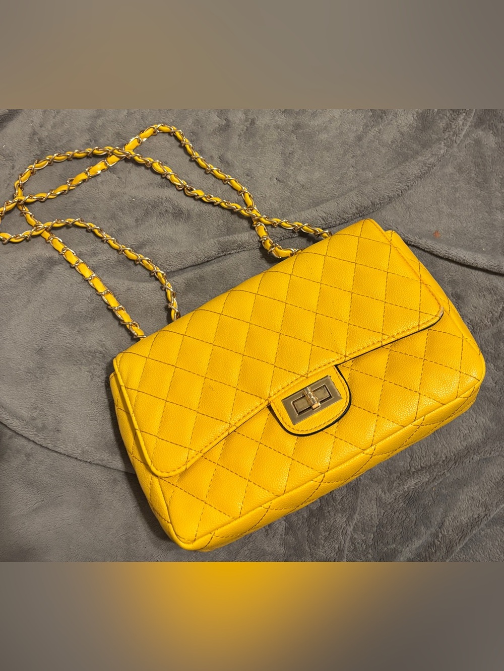 Yellow Purse w chain straps designer inspired